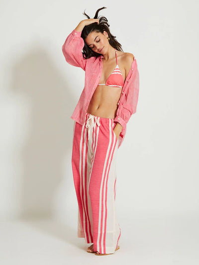 DESTA Hose mit weitem Bein aus gestreifter Baumwolle - Pink