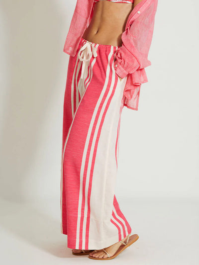 DESTA Hose mit weitem Bein aus gestreifter Baumwolle - Pink