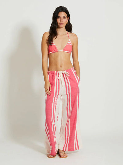 DESTA Hose mit weitem Bein aus gestreifter Baumwolle - Pink