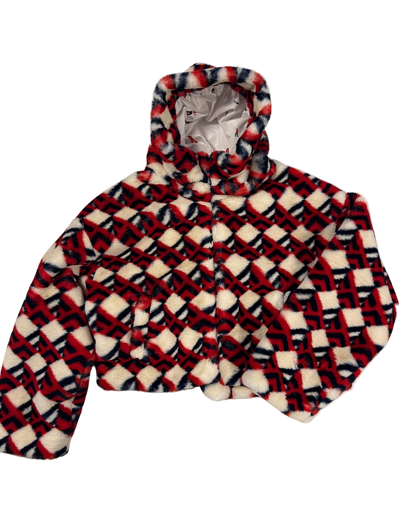 Jacke mit Kapuze in mehrfarbigen Kunstfell