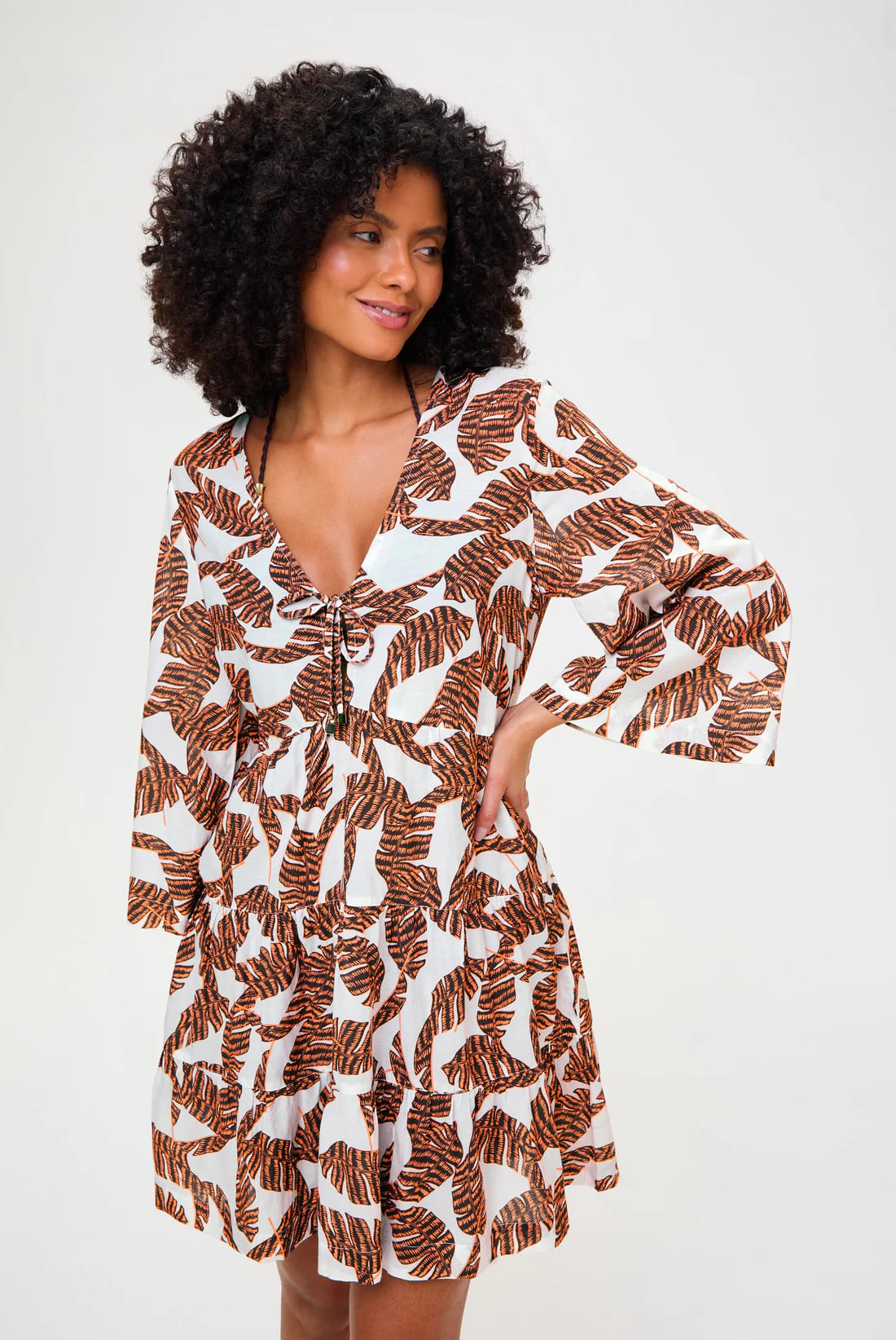 Kurzes Strand Kaftan Kleid Compton - Braun