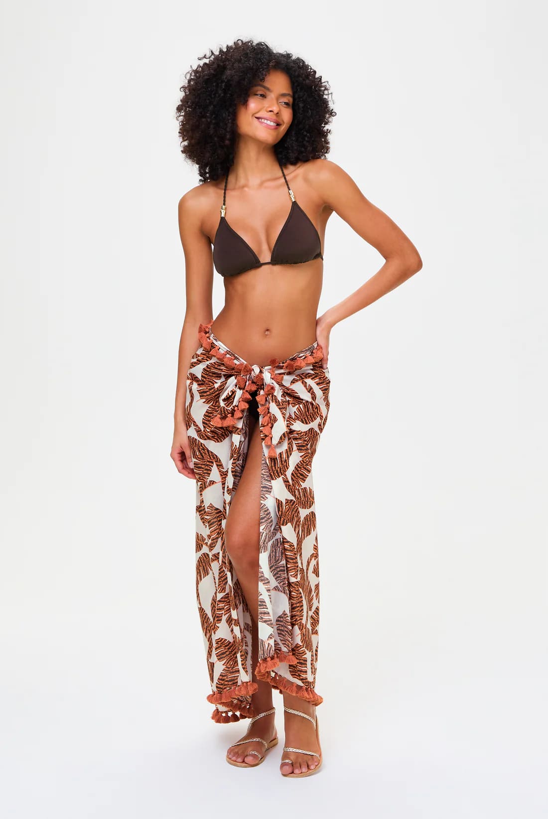 Compton Sarong mit Quastenbesatz - Braun Mehrfarbig