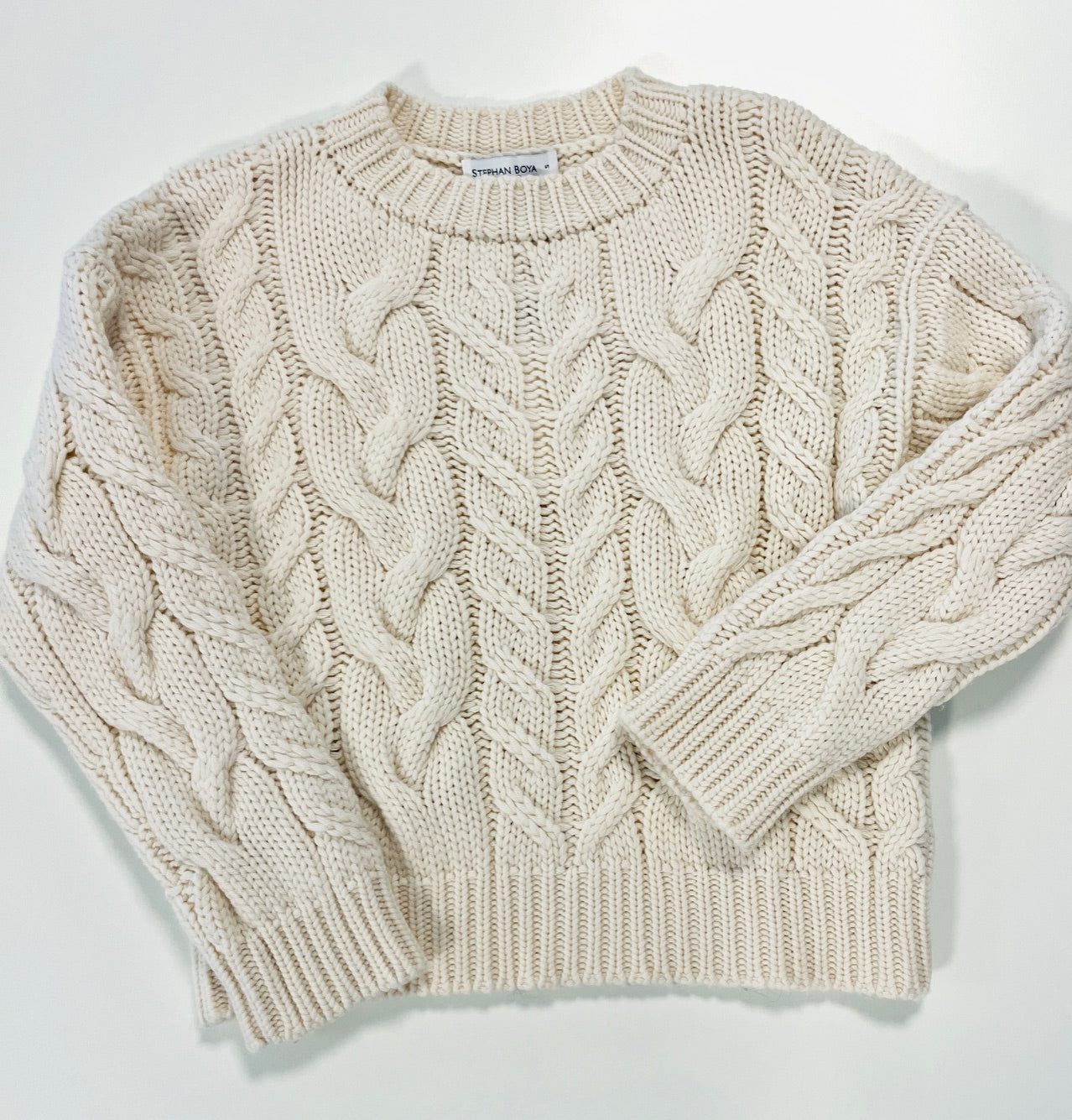 Kaschmir Pullover mit Zopfmuster, weiss