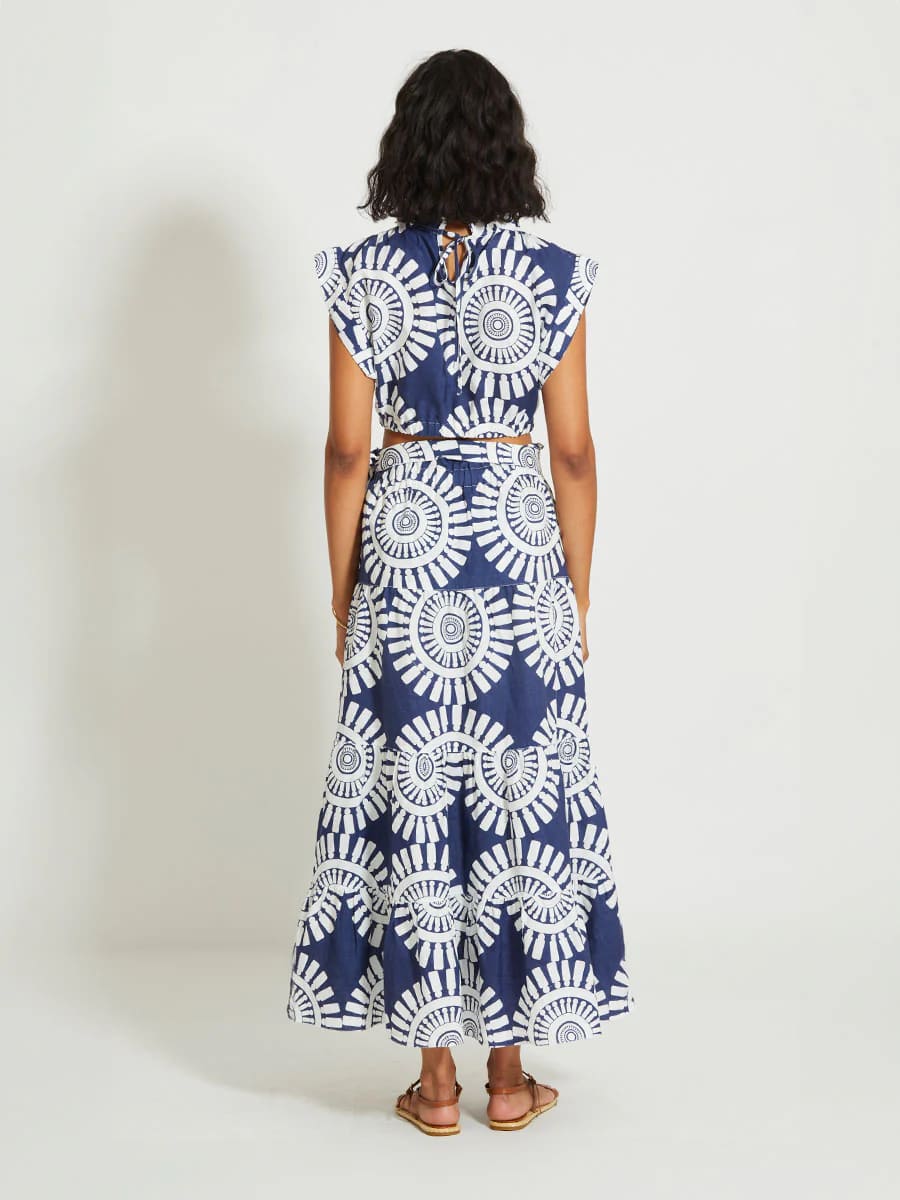 SANAA Maxi Rock aus Leinen - in Navy Blau