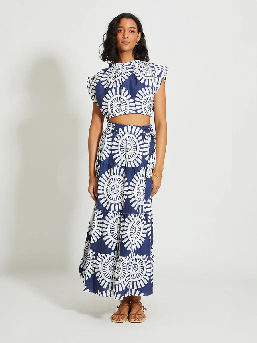 SANAA Maxi Rock aus Leinen - in Navy Blau