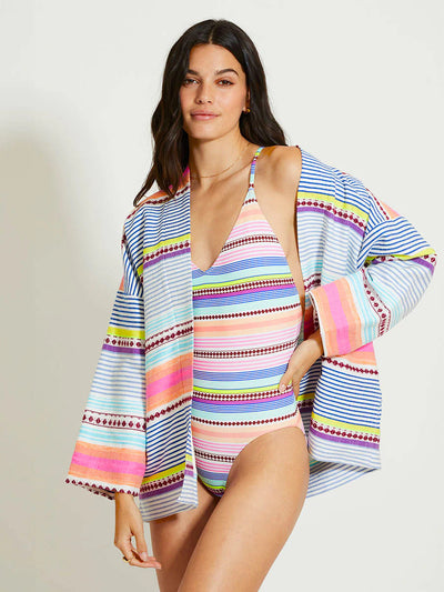TERARA Jacke aus Baumwolle mit Streifen- in Pink/Multi