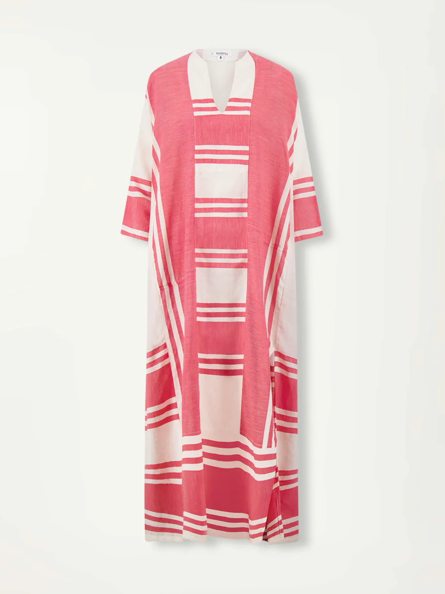 FANA Kaftan Kleid aus Baumwolle mit Streifen - Pink