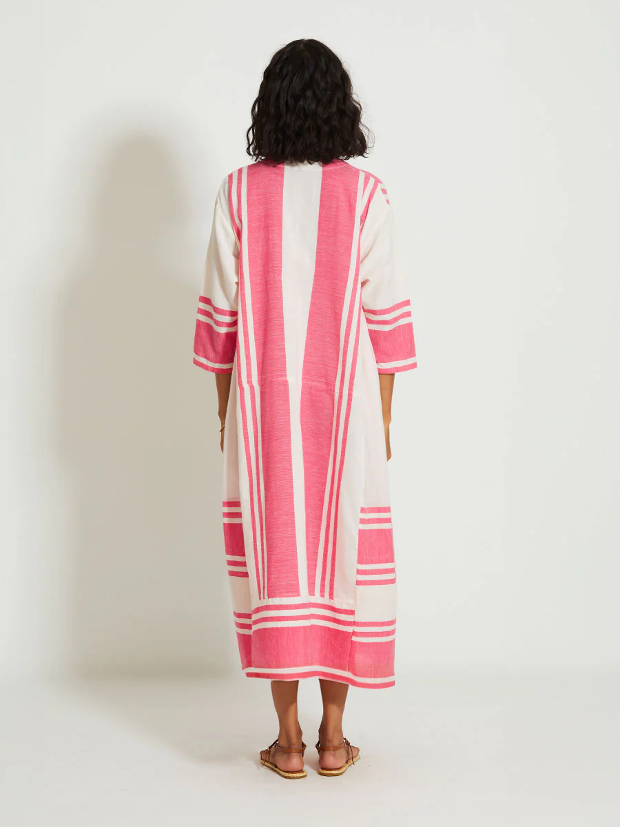 FANA Kaftan Kleid aus Baumwolle mit Streifen - Pink
