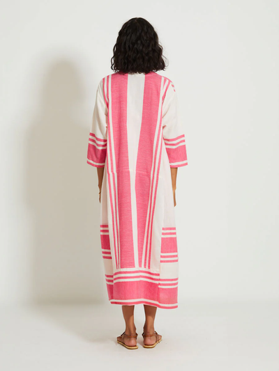 FANA Kaftan Kleid aus Baumwolle mit Streifen - Pink