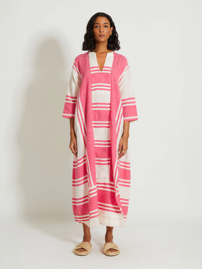 FANA Kaftan Kleid aus Baumwolle mit Streifen - Pink