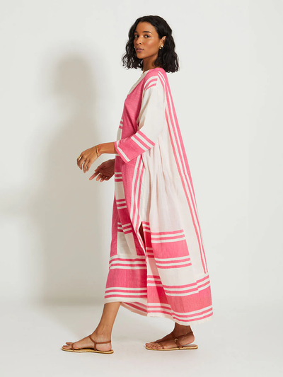 FANA Kaftan Kleid aus Baumwolle mit Streifen - Pink