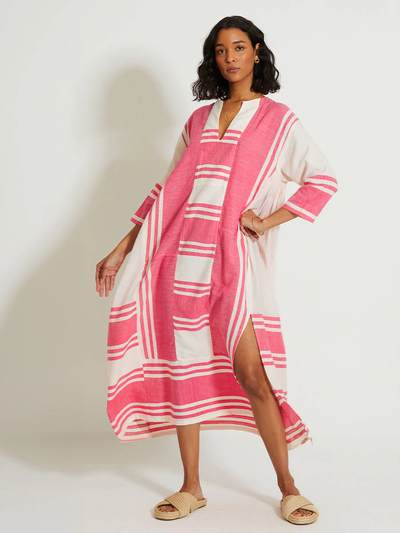 FANA Kaftan Kleid aus Baumwolle mit Streifen - Pink