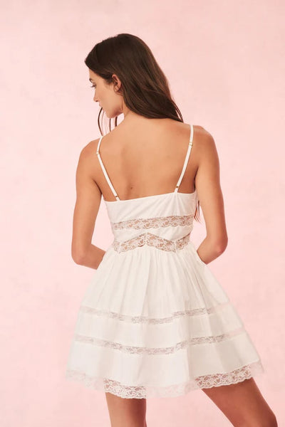 Zima Baumwollspitzen-Minikleid mit Schleife in Weiss