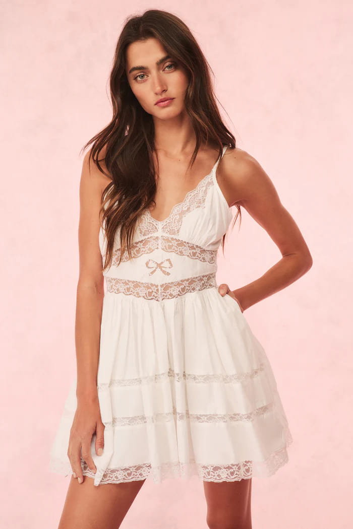 Zima Baumwollspitzen-Minikleid mit Schleife in Weiss