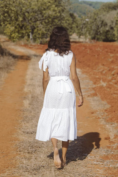 Malta Midi Kleid mit Schleife - Weiss
