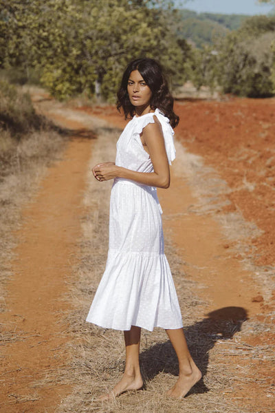 Malta Midi Kleid mit Schleife - Weiss