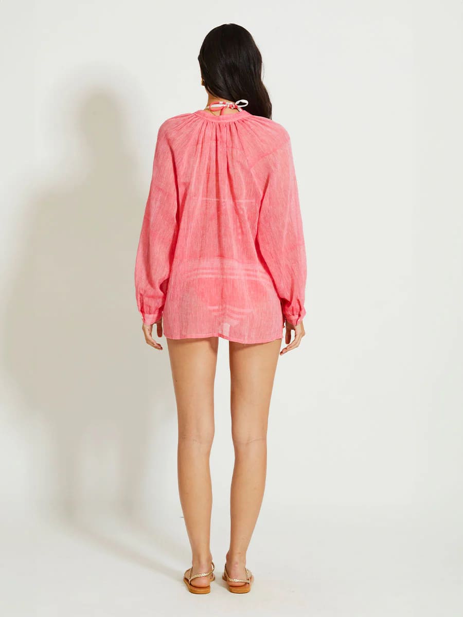 MITA Bluse aus Baumwolle mit Streifen und Knopfleiste - verfügbar in Creme (abgebildet in Nefas F./Pink)