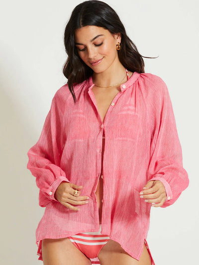 MITA Bluse aus Baumwolle mit Streifen und Knopfleiste - verfügbar in Creme (abgebildet in Nefas F./Pink)