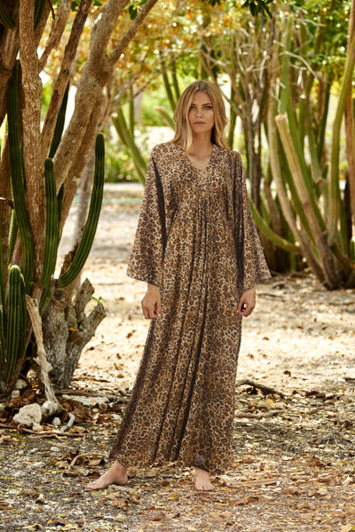 Natalie Cheetah Langes Kaftan Kleid, leopard