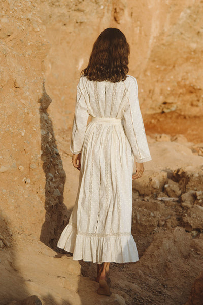 Milena Midi Kleid mit Spitzeneinsatz - Creme