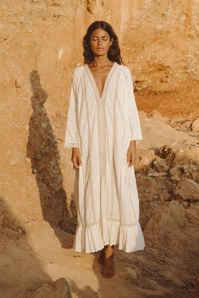 Milena Midi Kleid mit Spitzeneinsatz - Creme