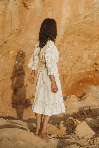 San Tropez Maxi Kleid mit Spitzenbesatz - Creme