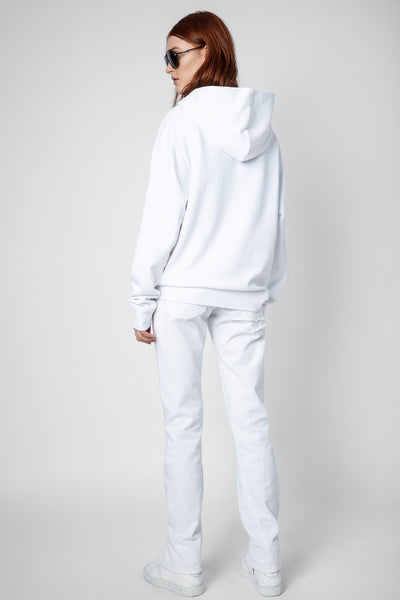 Weißes Rundhals-Sweatshirt mit Kapuze für Damen von Zadig & Voltaire mit buntem Amour-Design.