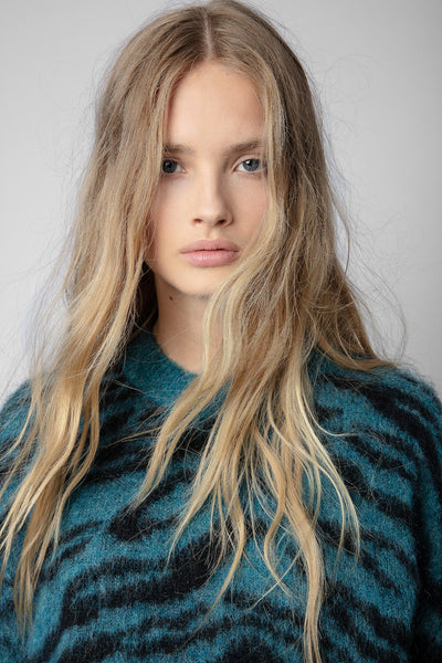 Blauer Strickpullover Rita Tiger von Zadig & Voltaire mit langen Ärmeln und Rippbündchen