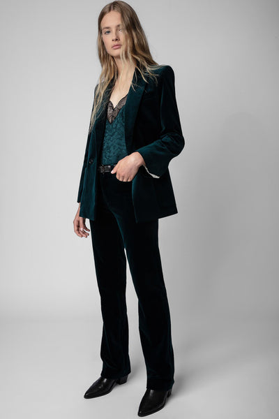 Gerade geschnittene Samt-Anzughose in Grün von Zadig & Voltaire.