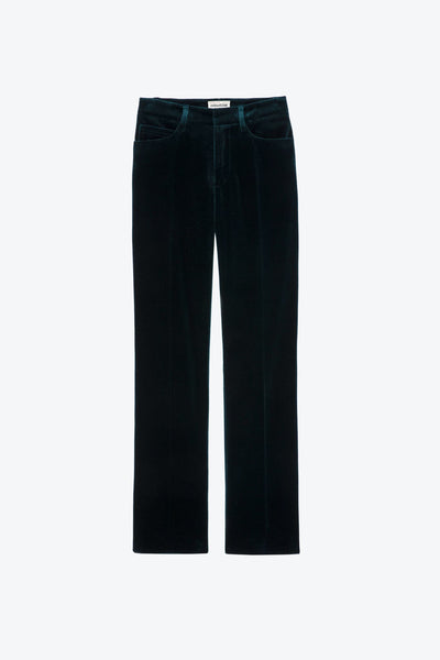 Gerade geschnittene Peacock-Green Samt Hose von Zadig & Voltaire mit ZV-Naht hinten.