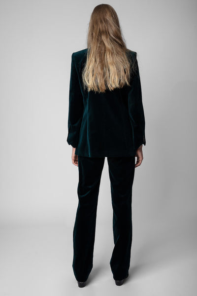 Edle Damen-Samt-Anzughose von Zadig & Voltaire in Peacock-Grün mit geradem Bein.