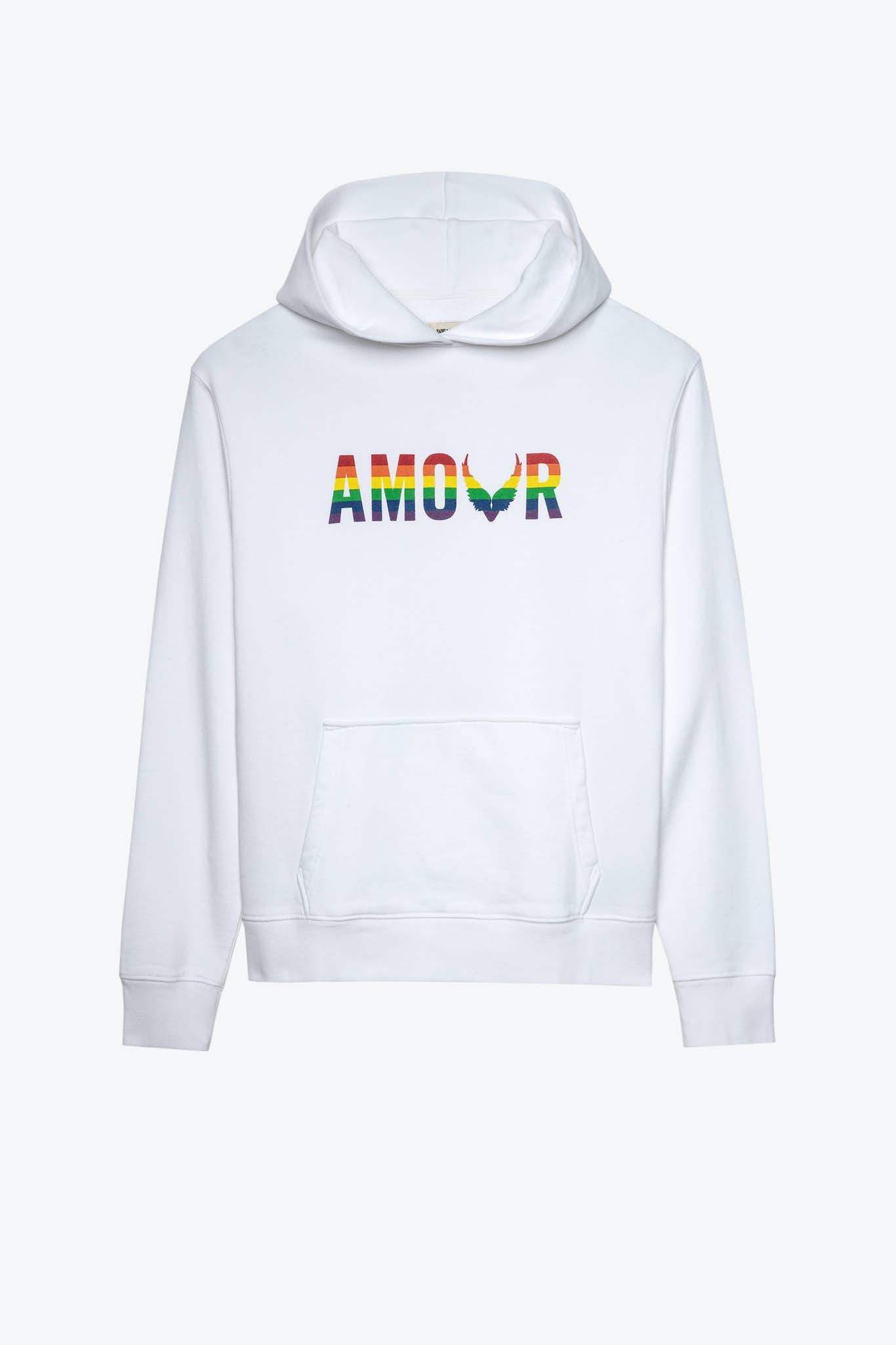Weißes langärmliges Hooded Sweatshirt von Zadig & Voltaire mit Amour-Druck in buntem Design.