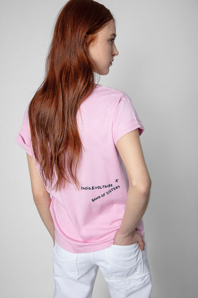 Rosa Baumwollshirt mit Rundhals und Motorrad-Motiv aus der Band of Sisters Kollektion von Zadig & Voltaire.