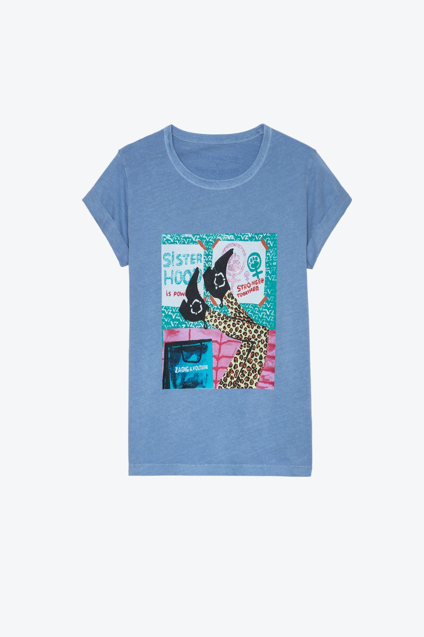 Violetfarbenes Damen-T-Shirt mit einzigartigem Shoes-Print, Zadig + Voltaire Sisters Edition