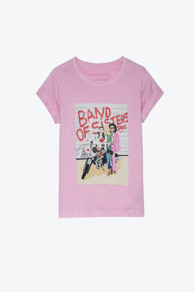 Damen-T-Shirt in Candy Pink mit Motorrad-Illustration mehrfarbig von Zadig & Voltaire.