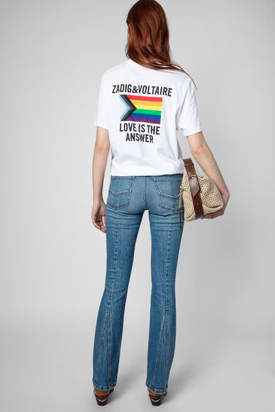 Weißes Damen-T-Shirt mit buntem Amour-Design, vorne und hinten bedruckt von Zadig Voltaire Paris.