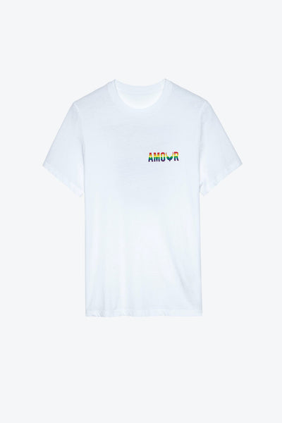 Bio-Baumwoll-T-Shirt in Weiß mit beidseitigem Amour-Print von Zadig & Voltaire.