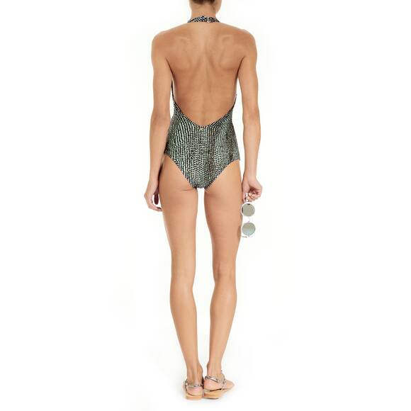 Swimsuit printed in caviar print, green/multicolored