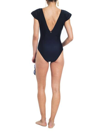 Swimsuit with shoulder pads, black