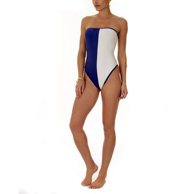 Bandeau swimsuit, blue/white