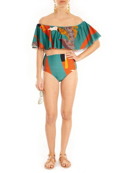 Bikini schulterfrei mit hochgeschnittener Hose, gemustert/Bahiana Muster