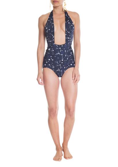 Halterneck Badeanzug mit Sternenbild, blau gemustert