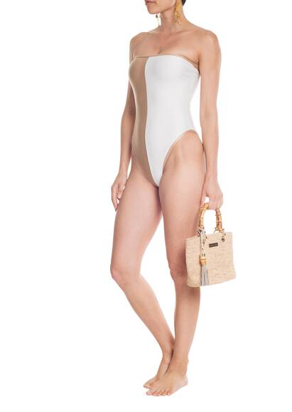 Two-tone bandeau swimsuit, nude/white