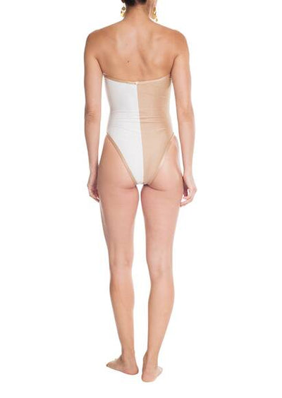 Two-tone bandeau swimsuit, nude/white