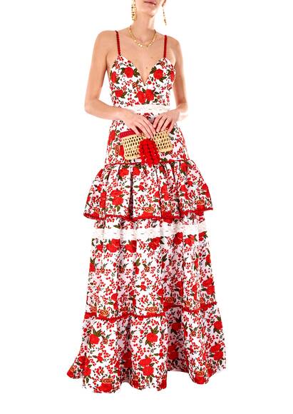 Long dress Naomie, red floral