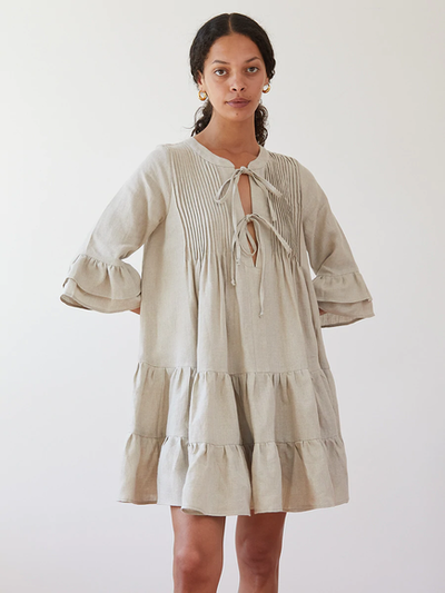 Nina Short Linen Dress - Beige/Flax