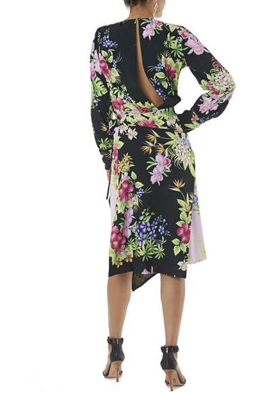 Kleid UGO bedruckt mit Blumenmuster, schwarz/mehrfarbig