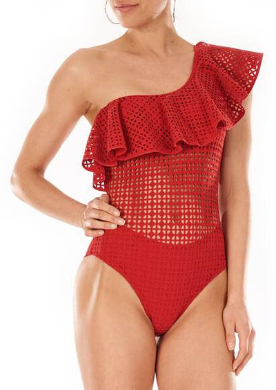 Red laser cut swimsuit