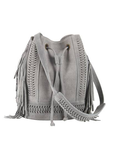 Handwoven leather bag, grey
