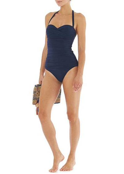 Bandeau swimsuit with ruffles, Navy